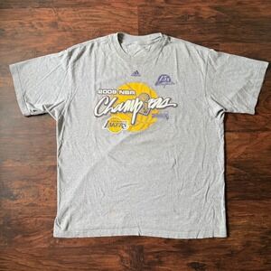 Y2K Adidas Los Angeles Lakers NBA‎ Champions 2009 Mens Gray T-Shirt